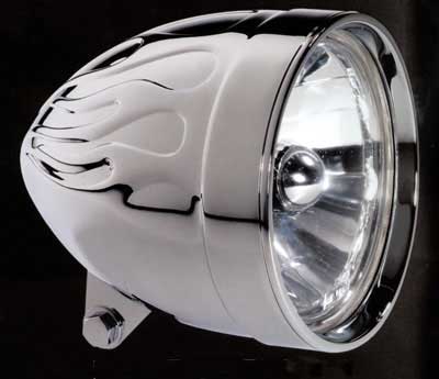 The same headlight after flames embossed with a 3D displacement map