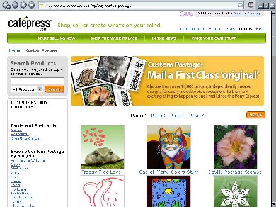 image of CafePress.com custom postage page