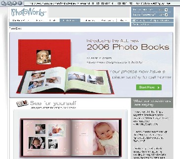 An image of the Custom Photo Book page on the PhotoWorks.com website