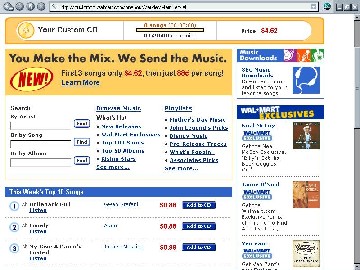A screen shot of the customized CD service page from the Wal-Mart website
