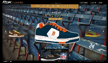 A screen shot of the Reebok Custom website, which is powered by Confego's software