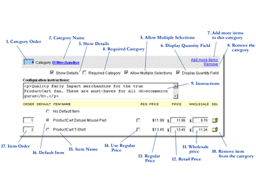 Screen shot of administration page from Early Impact ProductCart Build To Order v2.75